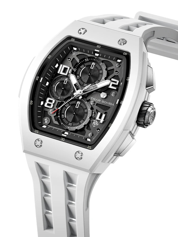 Reloj TSAR BOMBA para hombre, marca de lujo, diseño tonneau, impermeable, de acero inoxidable, reloj de pulsera de moda rectangular para hombre