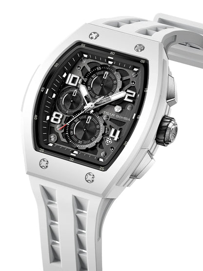 Reloj TSAR BOMBA para hombre, marca de lujo, diseño tonneau, impermeable, de acero inoxidable, reloj de pulsera de moda rectangular para hombre