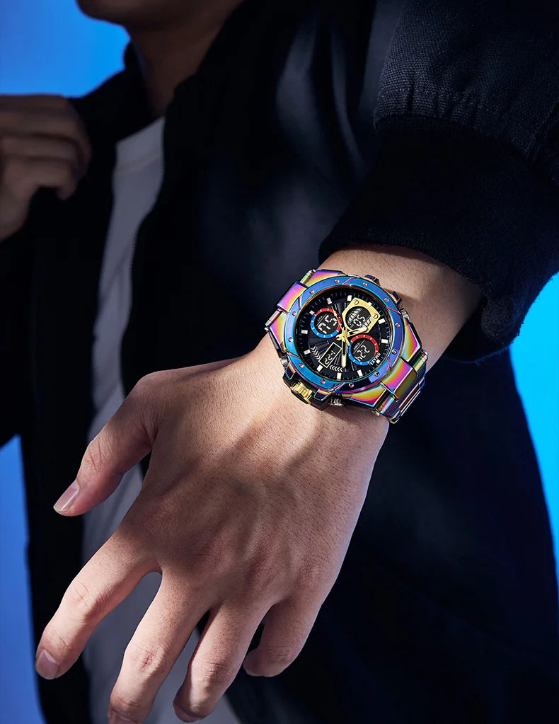 Orologio da uomo SMAEL 8160 – Modello sportivo militare, analogico e digitale, in acciaio inossidabile – Impermeabile, con display a LED, sveglia, cronografo e cronometro