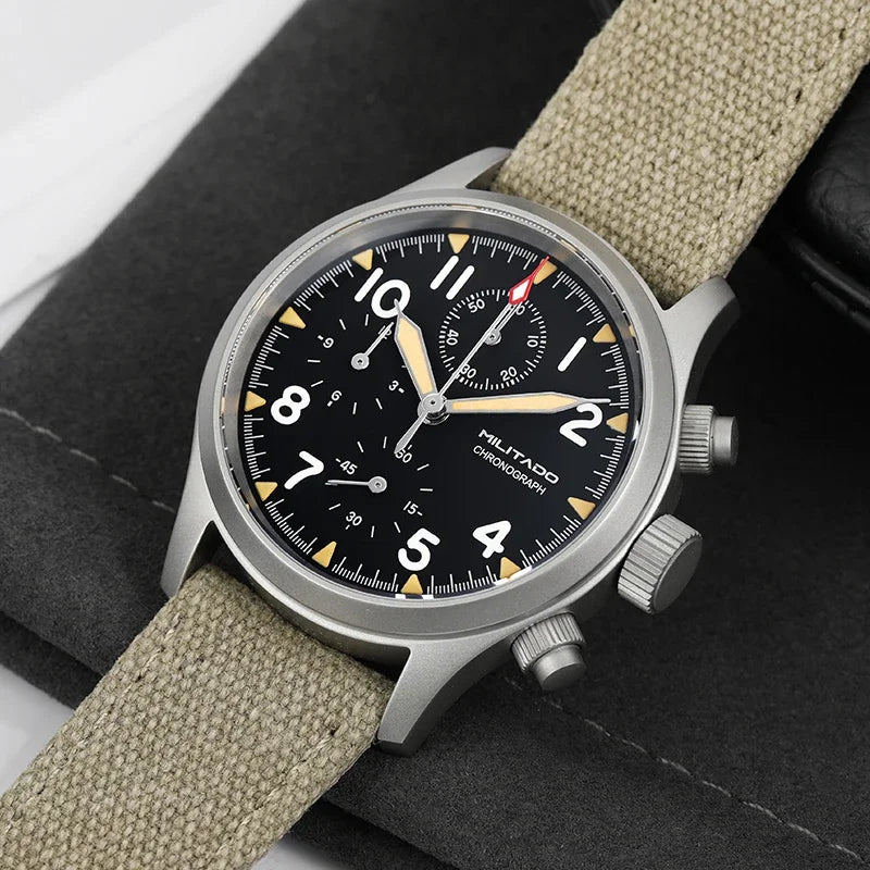 Orologio cronografo al quarzo Militado VK61 VK67, 39mm, cassa in acciaio inox 316L, 3 quadranti, impermeabile 100M, orologio militare multifunzione