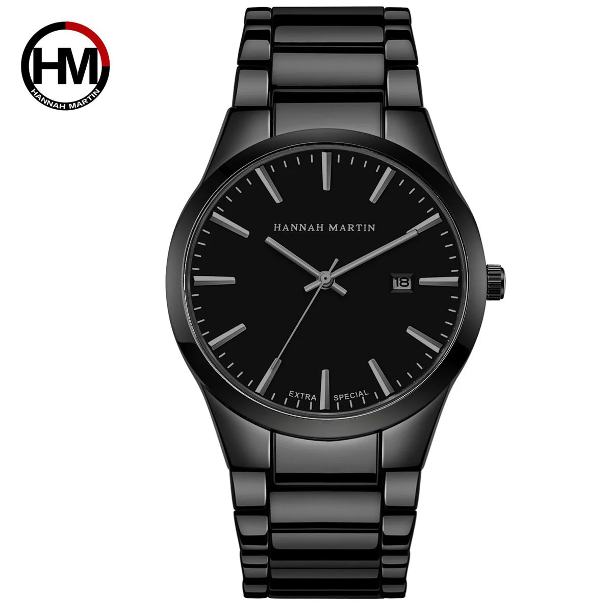 Relógio de homem Hannah Martin, caixa em aço inoxidável, movimento de quartzo, mostrador de 41 mm, estilo profissional, com indicação do calendário (imitação)