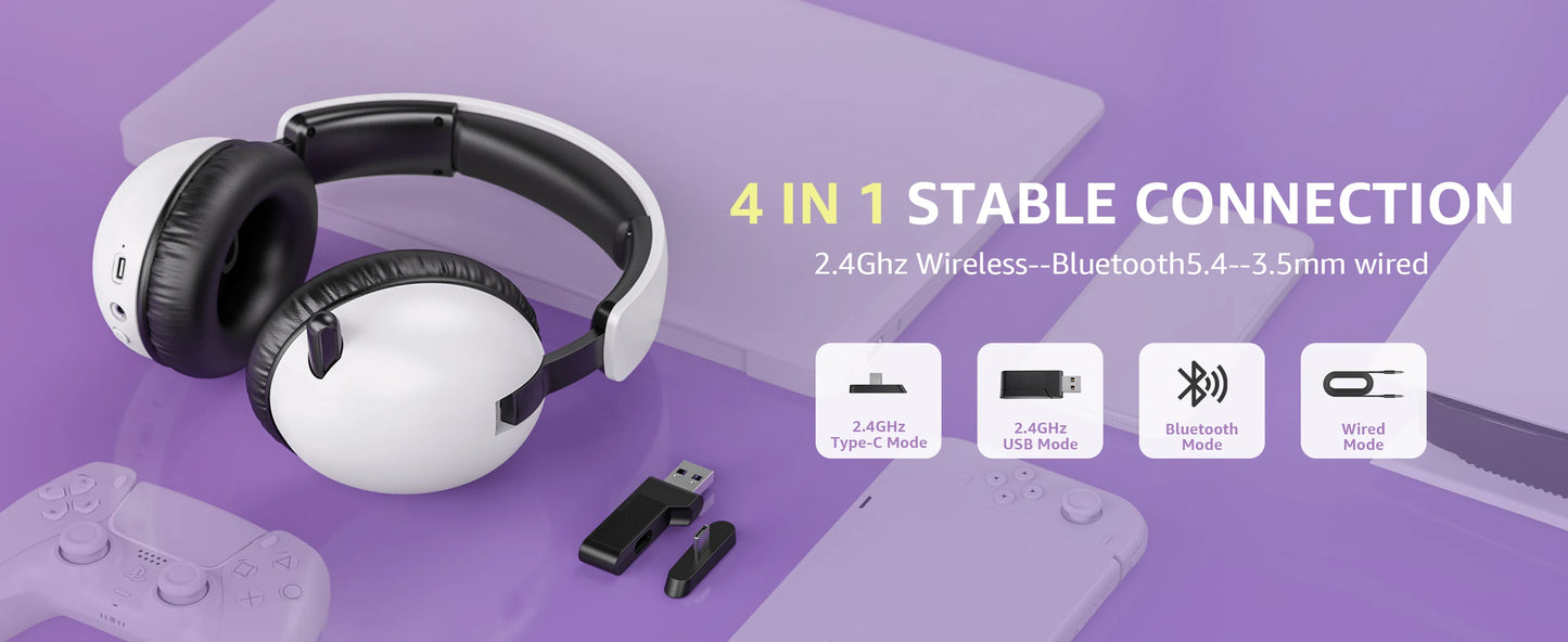 Casque Gaming Sans Fil Acinaci BL500 2.4G Bluetooth 5.3 et Filaire – Micro à Réduction de Bruit, Batterie 30H, Haut-Parleurs 50mm pour PC, PS5, PS4