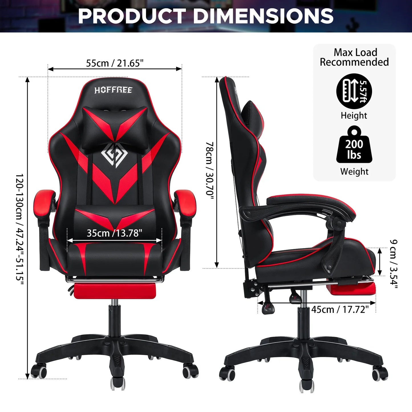 400Lbs Load Gaming Chair with Massage Ergonomic Computer Chair Footrest and Lumbar Support Reclining PC Chair Adjust Armrest