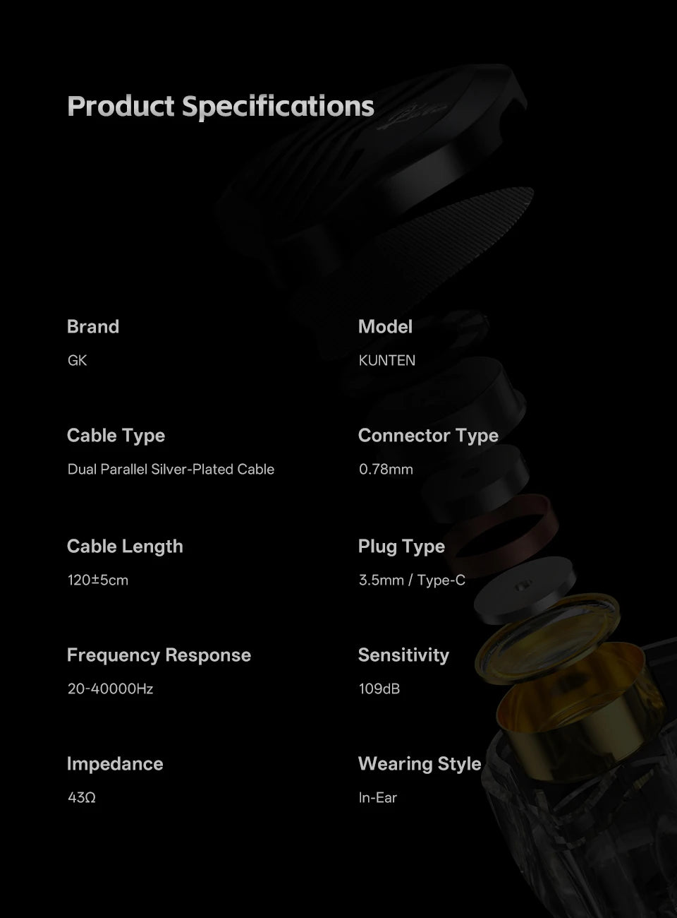 GK KUNTEN Earphones New Generation Dynamic Driver Unite Headests Hifi Music Earbuds DJ Headphones