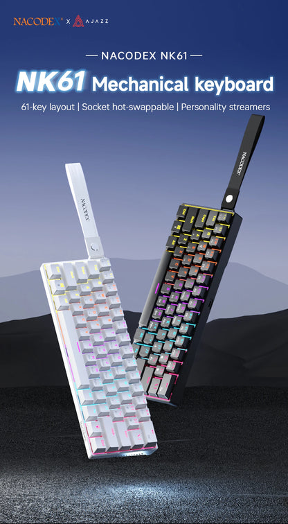 AJAZZ NK61 Wired 61-Key Gaming Mechanical Keyboard 60% RGB Lighting Hot-Swappable Red Switches 61 Keys Suitable for Gamers