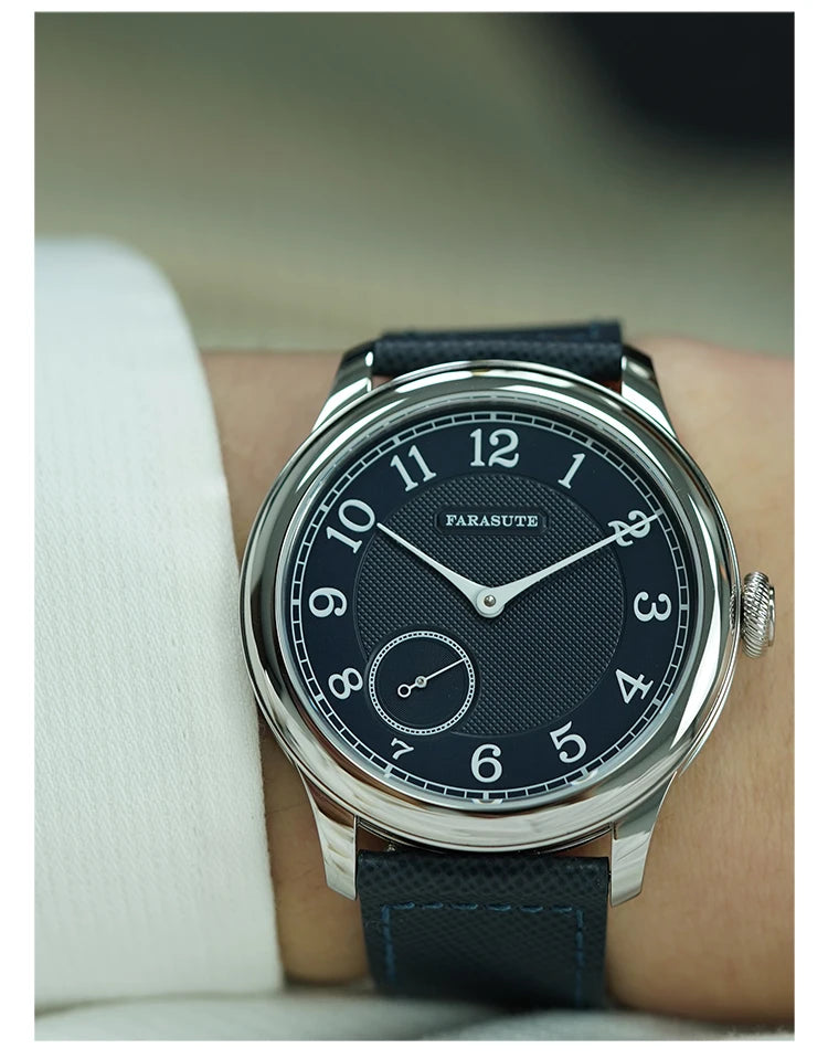 Orologio da uomo FARASUTE NEW Machinery con quadrante salmone, movimento meccanico manuale ST17, piccoli secondi e bracciale vintage Bonklip