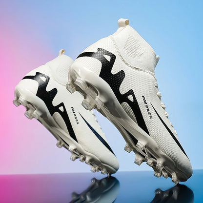 Men High Top Soccer Cleats Anti Slip Wear Resistant Firm Ground Breathable Comfortable Outdoor Grass Field Training Athletic