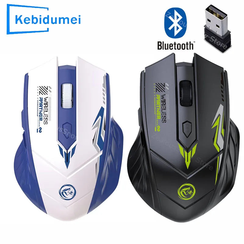 Ratón gaming inalámbrico 2.4G USB silencioso de doble modo Bluetooth recargable 1600DPI para ordenador, PC y portátil
