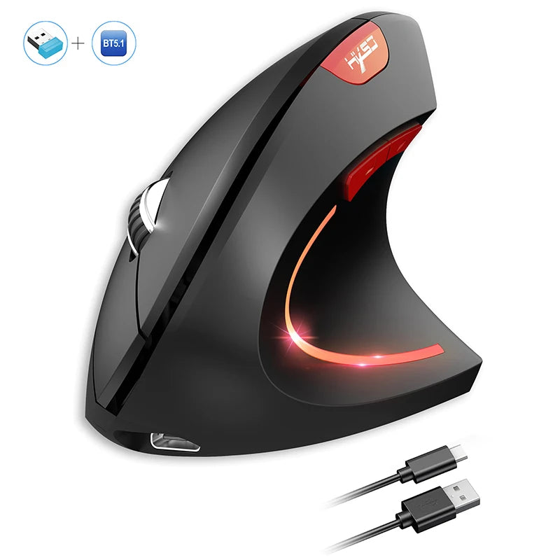 Ratón inalámbrico Bluetooth vertical de doble modo, silencioso y recargable para gaming, compatible con Win, Mac OS, portátil y ordenador