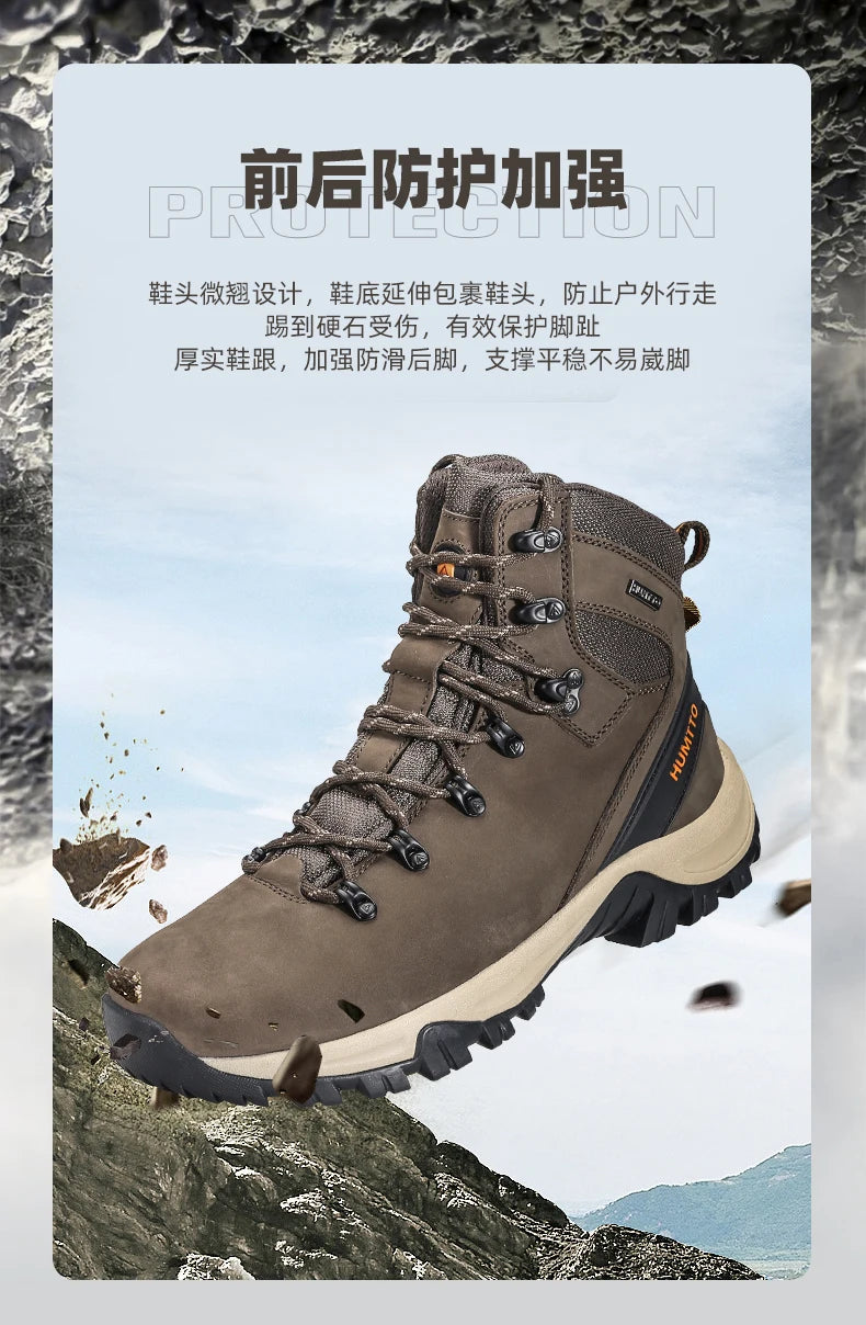 Zapatos de senderismo HUMTTO, botas de caza impermeables para hombre, botas tácticas de combate para desierto hasta el tobillo, botas de trekking para hombre y mujer, zapatillas cálidas de cuero