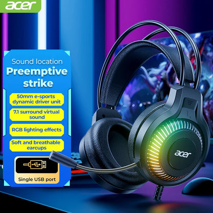 Auricolari gaming cablati RGB con microfono – Cuffie gaming con suono surround a bassa latenza, illuminazione RGB d’effetto, isolamento acustico e vestibilità confortevole