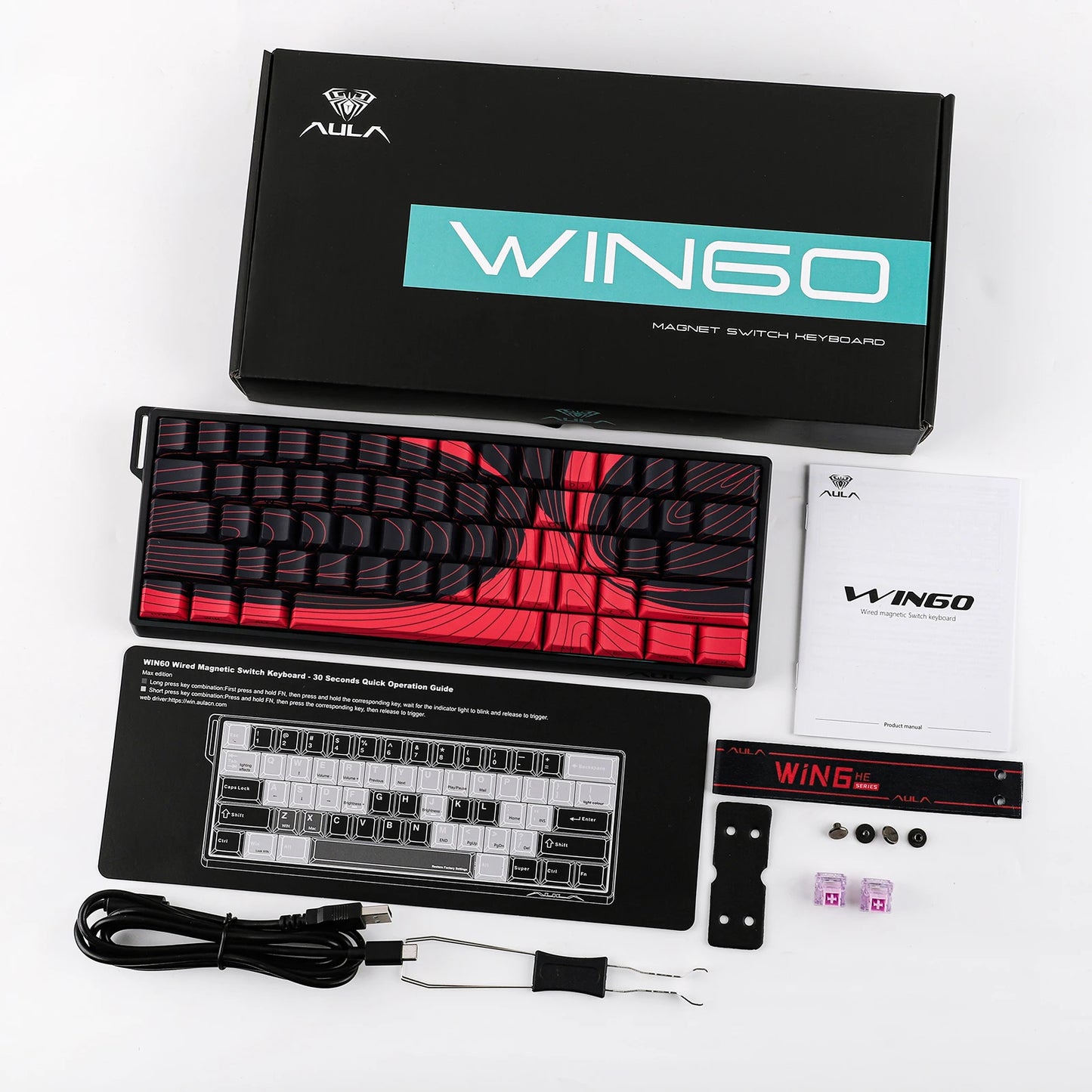 Teclado mecánico con cable AULA WIN60 HE/WIN60 HE MAX 60% con estructura tray-mount hot-swap e interruptores magnéticos Hall Effect