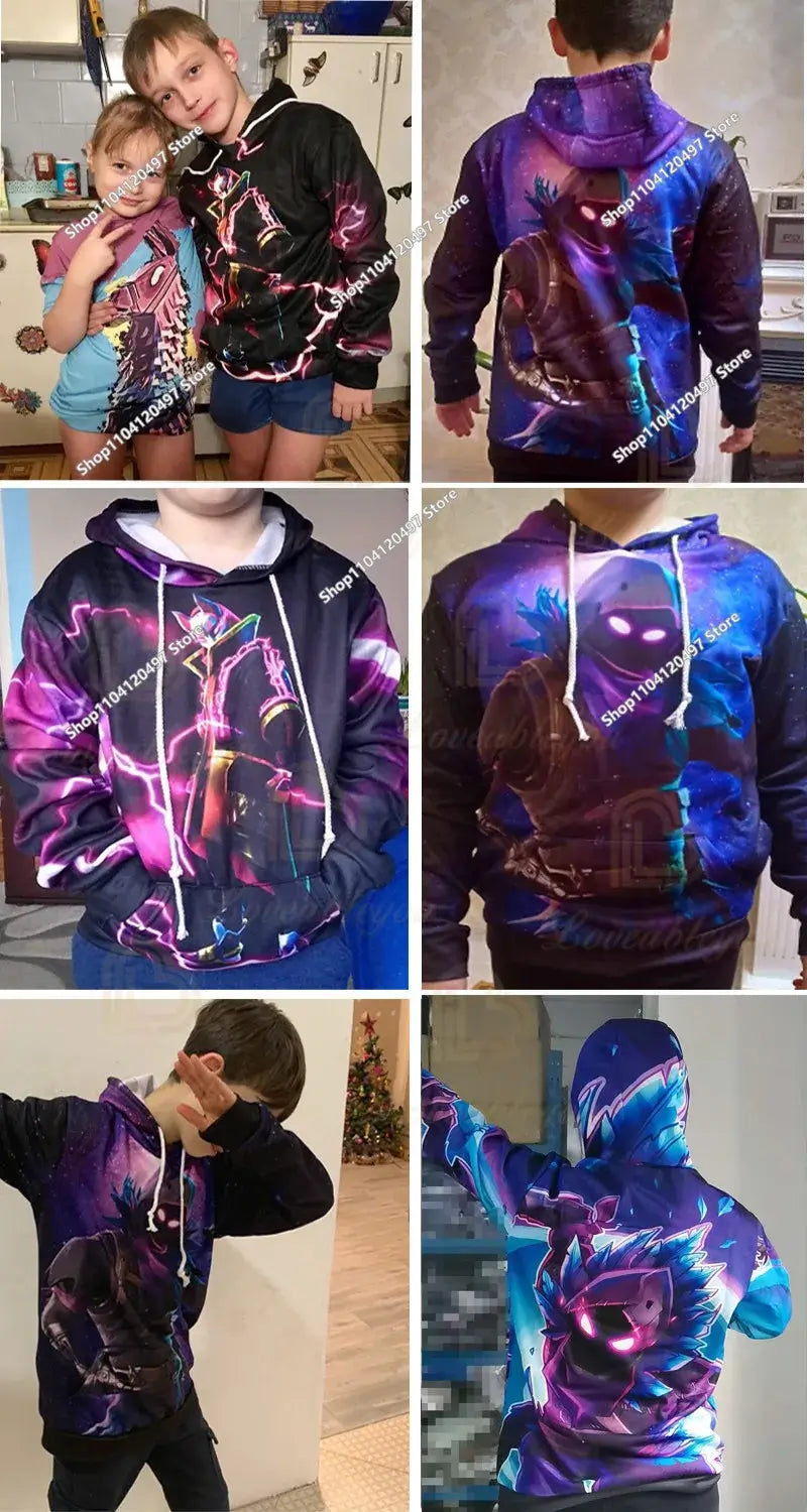 Felpa con cappuccio Fortnite Anime per bambini e uomo, streetwear hip-hop, sportswear casual, vestibilità ampia, moda outdoor