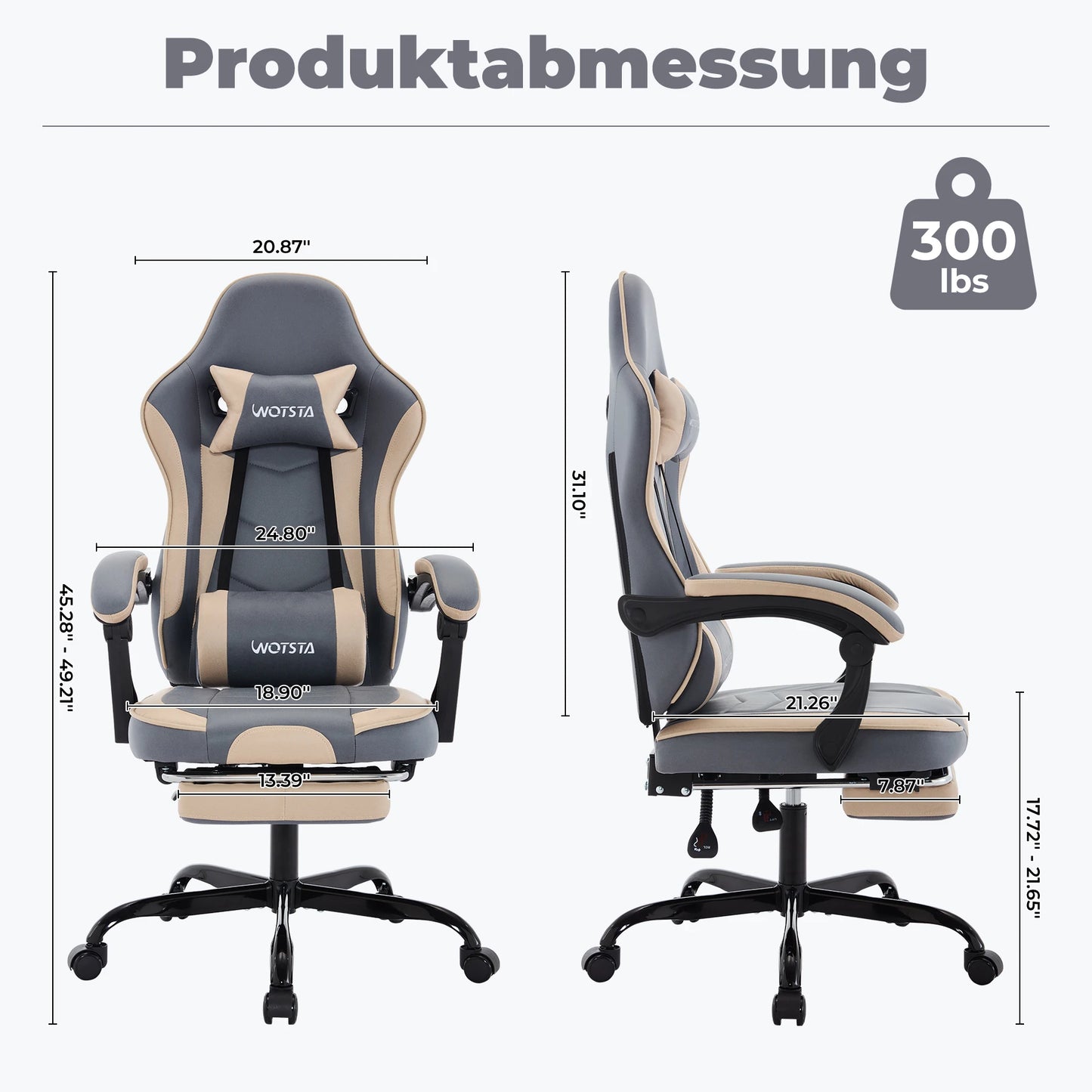 Silla gaming WOTSTA con reposapiés, silla para gamers ergonómica con cojín lumbar, reposacabezas y altura ajustable para ordenador