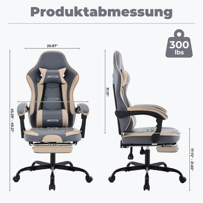 Silla gaming WOTSTA con reposapiés, silla para gamers ergonómica con cojín lumbar, reposacabezas y altura ajustable para ordenador
