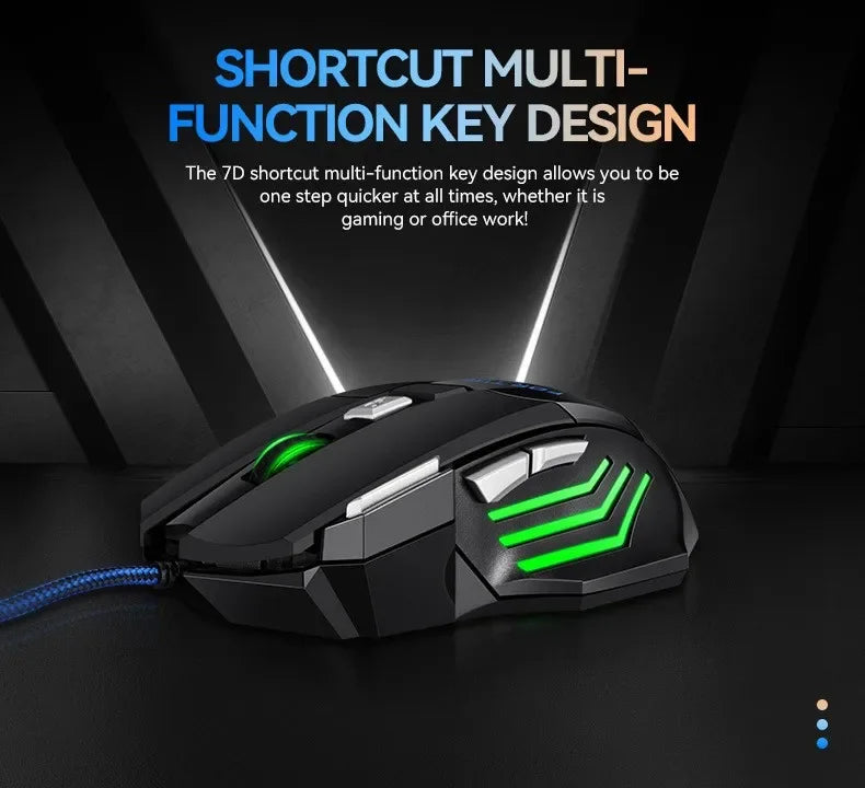 Ratón gaming con cable USB G6, 7 botones con rueda de desplazamiento, 5500DPI ajustables, óptico y ergonómico, para e-sports, portátil, PC y Xiaomi