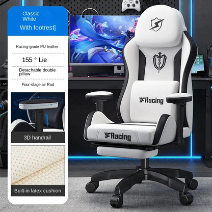 Gaming Chair with Latex Seat Cushion, Four-stage Pneumatic Cylinder, Removable Dual Headrest Adjustable Backrest, Office Chair