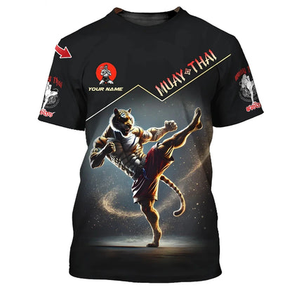 Fajna nowa koszulka z nadrukiem graficznym Muay Thai dla mężczyzn – nadruk 3D z motywem tygrysa i smoka, spersonalizowana z imieniem, letnia koszulka na siłownię i do fitnessu