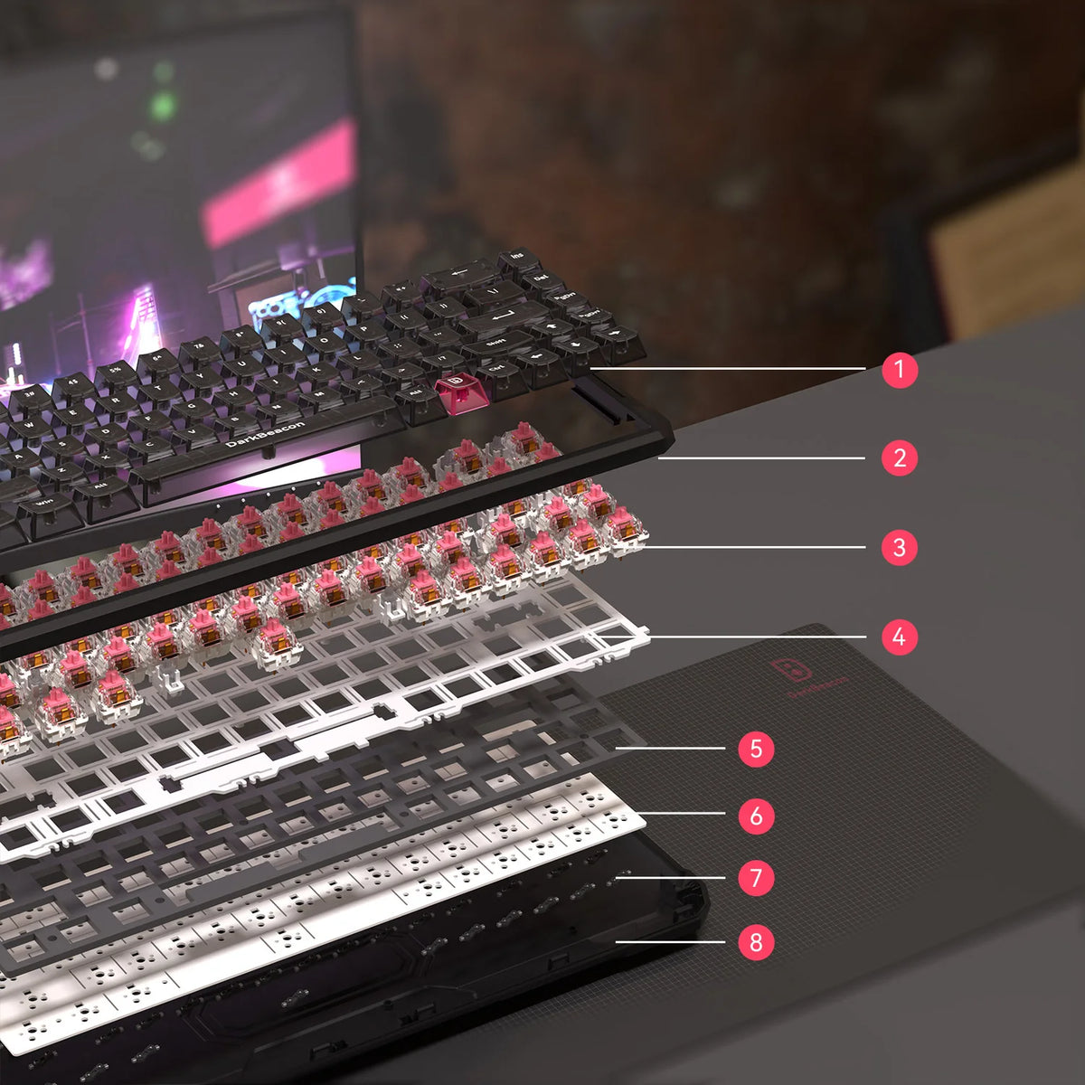 DarkBeacon Blade 68 RGB: tastiera meccanica silenziosa da gaming, con sostituzione a caldo, cablata, N-Key Rollover, compatta al 65% per giocatori su PC