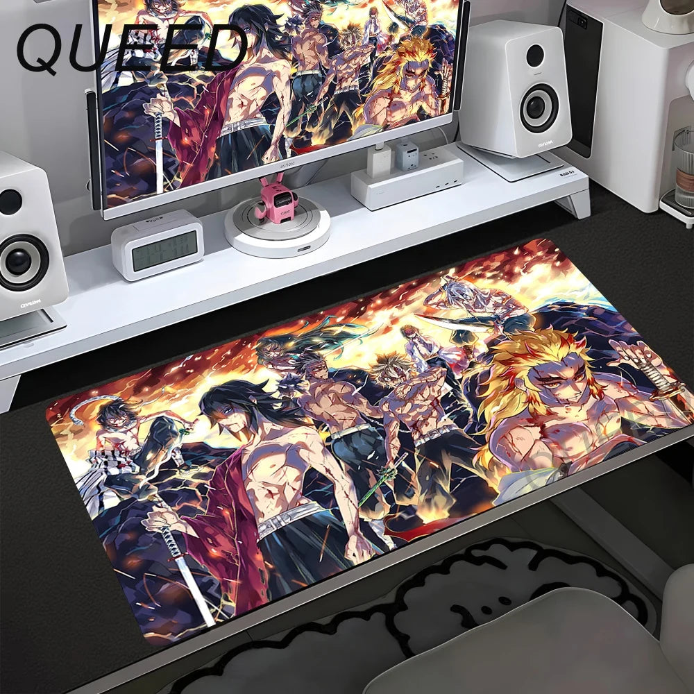 Alfombrilla de escritorio para ordenador y teclado, alfombrilla de ratón anime chica kawaii, 900x400mm, goma antideslizante, Demon Slayers XL