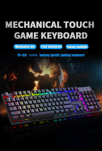 Set tastiera e mouse cablati da gaming ergonomici con tastiera 104 tasti, retroilluminazione RGB con effetto respiro, per computer, laptop, gamer e ufficio
