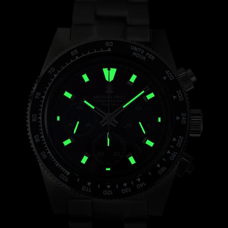 Tactical Frog V2 Solar Chronograph Men's Watch Sapphire Crystal Mirror Ceramic Bezel VS75A Eco-Drive Quartz 20Bar Waterproof Watch