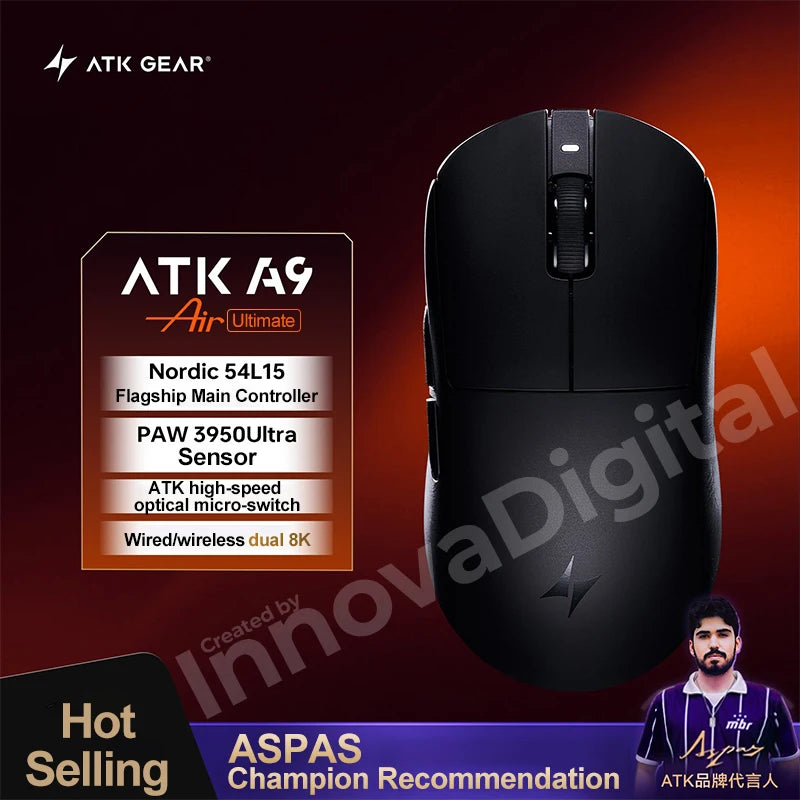Mouse gaming wireless ATK Dragonfly A9 Ultimate A9 Air PAW3950 ultraleggero ergonomico e-sport per gamer FPS CSGO A9 Ultra
