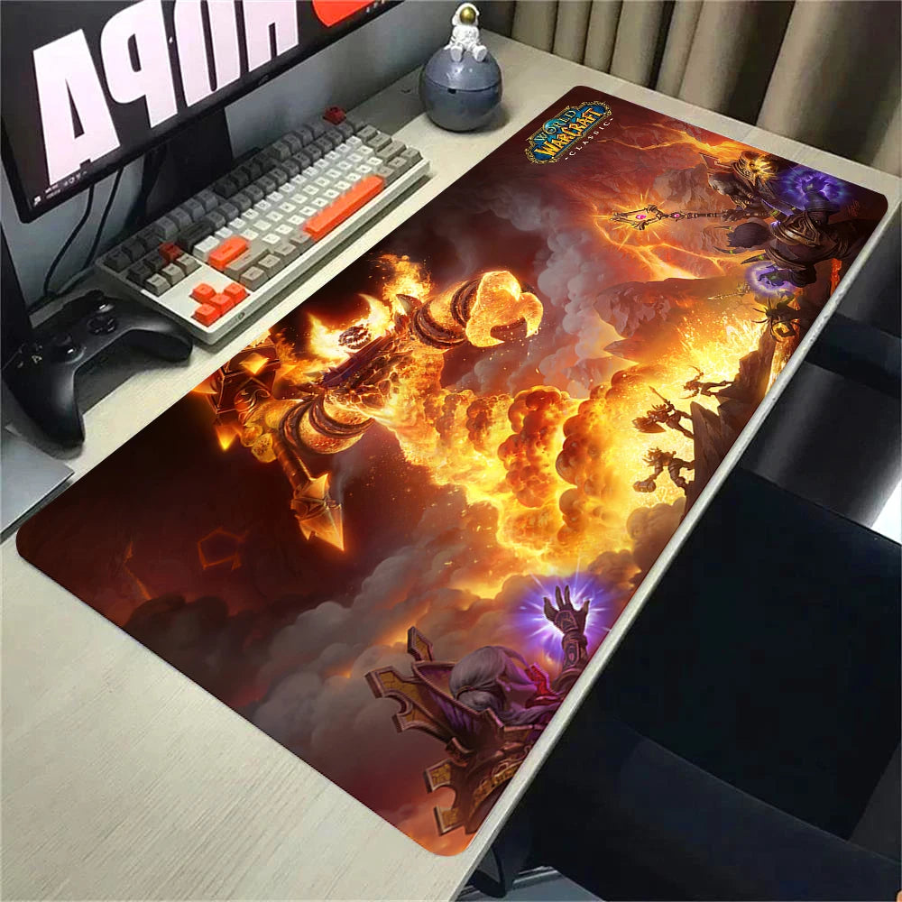Naturelle Horde Alliance-muismat van rubber, grote bureaumat voor computer en toetsenbord, HD World of Warcraft-gamingmuismat met snelheidsoppervlak en gestikte rand