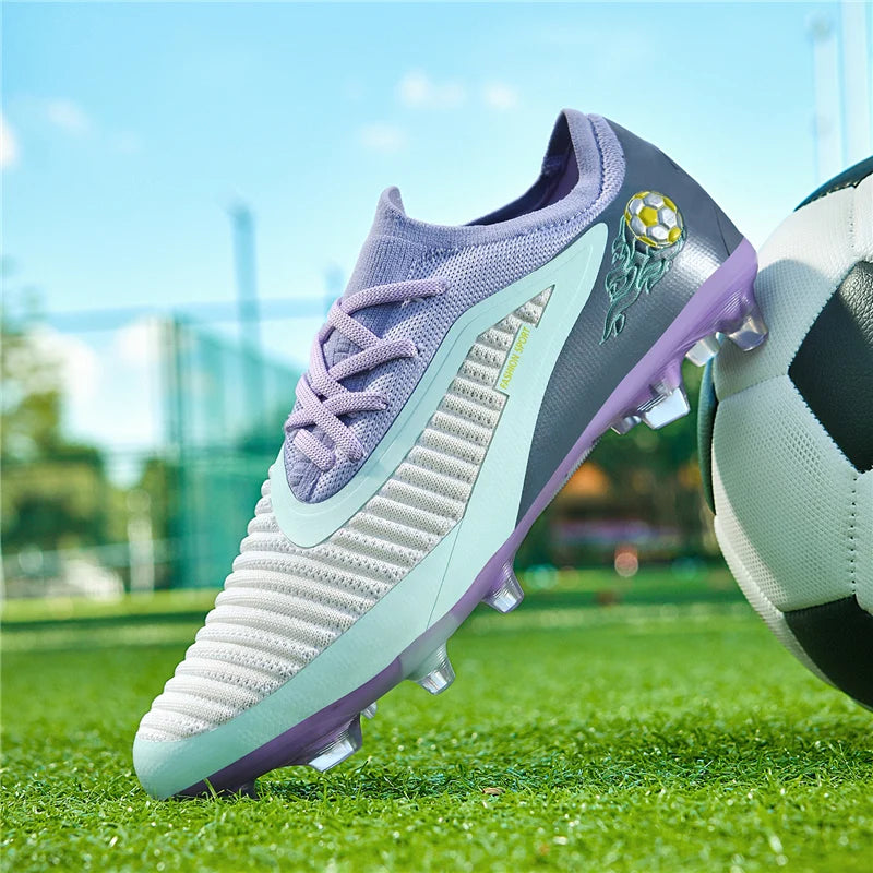 Nuevas zapatillas de fútbol para hombre, botas antideslizantes para adulto, deporte al aire libre para niño, tacos largos de entrenamiento, transpirables y cómodas para partido