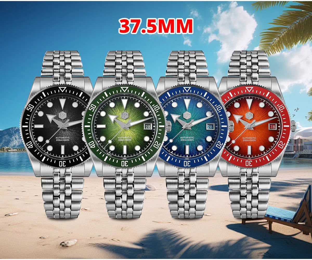 Relógio de mergulho masculino San Martin 37.5mm 40mm Miyota 9015 com mostrador esmaltado, relógio de pulso mecânico automático de luxo, resistente à água 200m SN0148