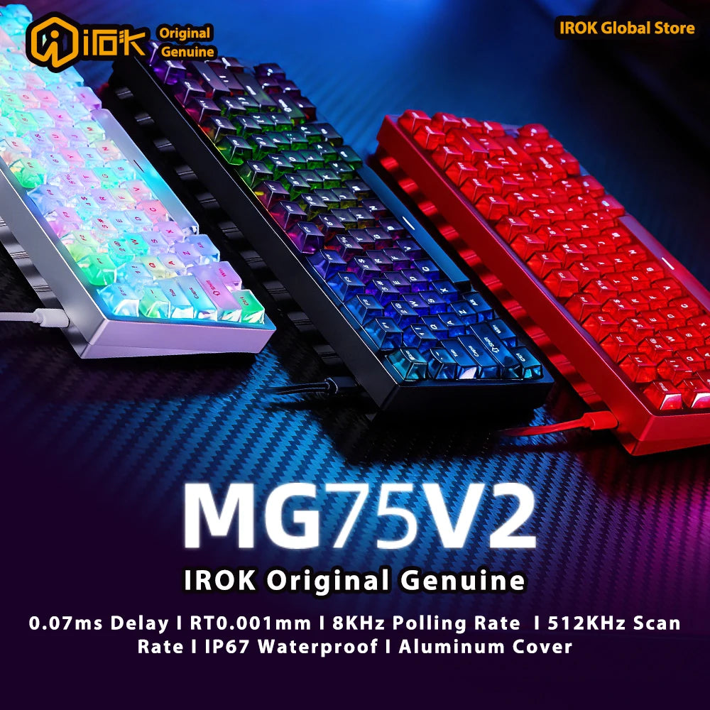 Teclado mecánico gaming magnético de aluminio IROK MG75 V2 MG75V2 Rapid Trigger 0.07ms 8KHz 0.001mm 512K de tasa de escaneo para gamers
