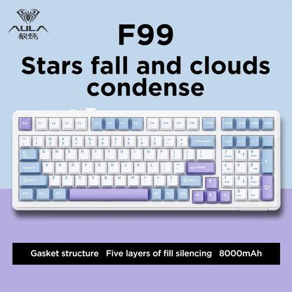 Teclado mecánico AULA F99 Bluetooth 5.0/2.4G inalámbrico/con cable, teclado gaming con montaje gasket de 99 teclas, personalizable