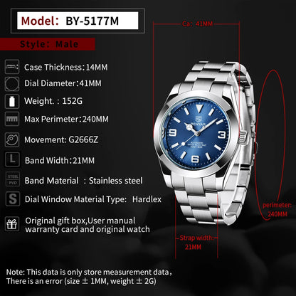 BENYAR 2025 Nuovo orologio meccanico automatico da uomo, stile business e sportivo di lusso, impermeabile 50M, orologio da uomo