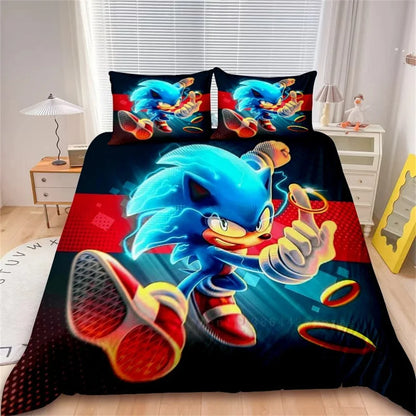 Juego de funda nórdica de dibujos animados, ropa de cama suave de algodón lavable, S-Sonic-S, película H-HedgehogS, set de 2/3 piezas, cuatro estaciones, residencia de estudiantes