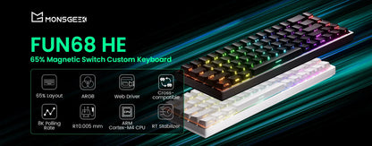 Akko MonsGeek FUN68 FUN60 PRO&MAX Tastiera magnetica HE 60% 65% Tastiere da gaming Rapid Trigger 8K Tastiera custom per gamer Esports