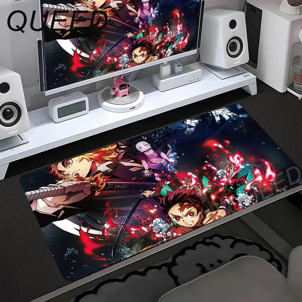 Alfombrilla de escritorio para ordenador y teclado, alfombrilla de ratón anime chica kawaii, 900x400mm, goma antideslizante, Demon Slayers XL