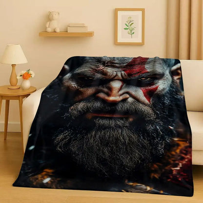 HD Kratos God of War Games Cartoon Gamer Flannel Blanket,Ultra Soft Warm Plush Throw for Home Bedroom Bed Sofa Cover Picnic Kids