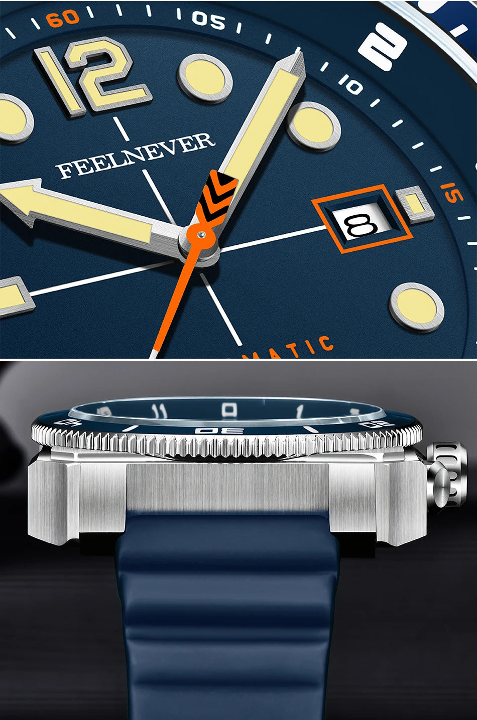 Orologio subacqueo automatico FeelNever 8215 da uomo, super luminoso, in acciaio 316, con vetro zaffiro, orologio sportivo meccanico maschile