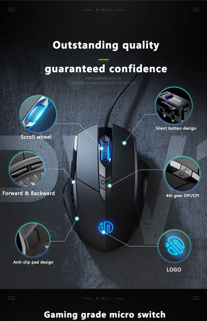 Mouse cablato Inphic W1 Esports Gaming, mouse silenzioso da ufficio, disponibile con tre o sei tasti