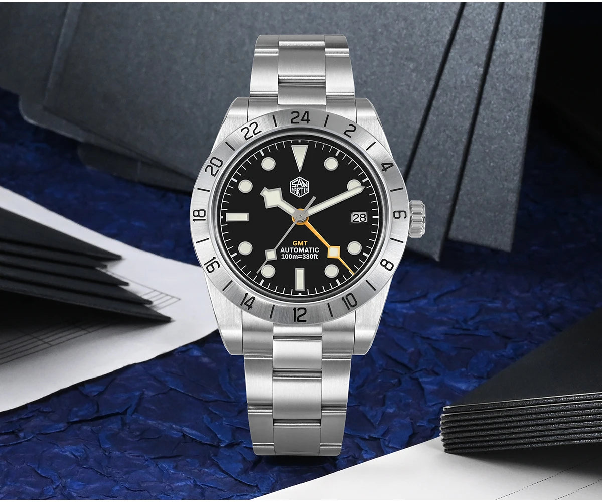 San Martin Nuevo reloj mecánico automático NH34 BB GMT de 39mm, reloj deportivo de zafiro, luminoso, impermeable 100m para hombre, Relogio SN0054