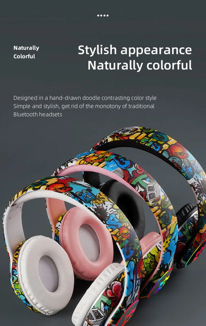 Nuovo headset gaming Bluetooth wireless Graffiti LX-8686 con microfono, luce LED, supporto per scheda TF, bassi profondi e cuffie over-ear per PC, gaming e bambini