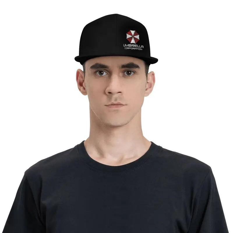 Umbrella Corporation Flat Bill Hats for Men Snapback Skull Hats Black Hat for Teens Boys Skateboard Hats Hip Hop Baseball Cap