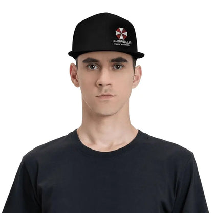 Umbrella Corporation Flat Bill Hats for Men Snapback Skull Hats Black Hat for Teens Boys Skateboard Hats Hip Hop Baseball Cap