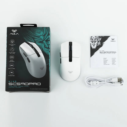 Ratón gaming AULA SC590 PRO con cable/Bluetooth/inalámbrico 2.4GHz, 20000 DPI y sensor PAW3311 con tasa de sondeo de 1000 para Win/Mac/gaming