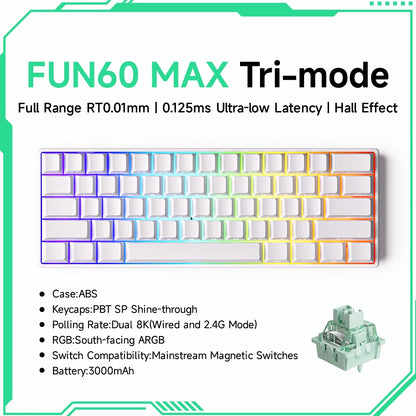 Tastiera meccanica Akko MonsGeek FUN60 con switch magnetici, 60%, tastiera gaming Rapid Trigger 0.01mm, 8K, ARGB, HE/TMR, custom