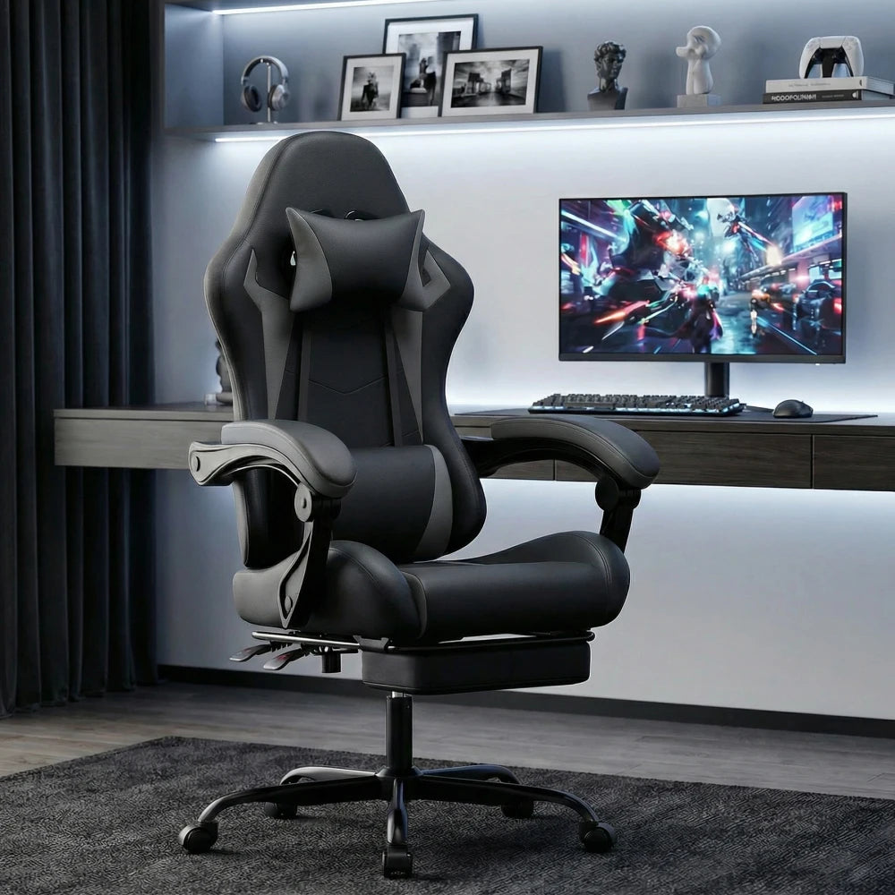 Gaming Chair Ergonomic Gaming Chair with Lumbar Support and Headrest, Gamer Chair Height Adjustable
