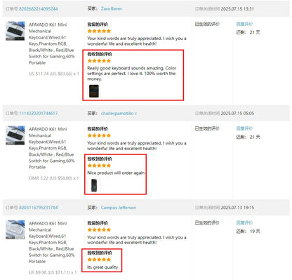 Tastiera meccanica mini APAYADO K61, cablata, 61 tasti, RGB Phantom, nera/bianca, switch meccanici rossi/blu per gaming, portatile 60%