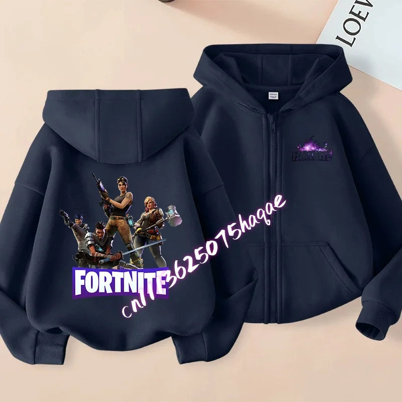 Giacca outdoor per bambini Cartoon FORTNITED per bambina e bambino, felpa cappotto, giacca a vento leggera di alta qualità, giacca autunnale con zip, abbigliamento top