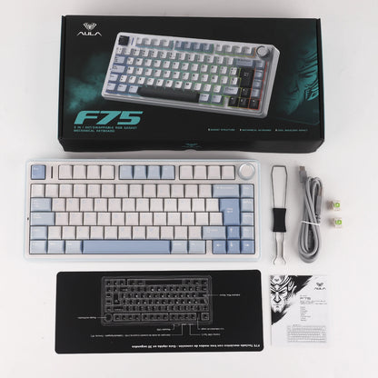 EPOMAKER AULA F75 ISO-ES 75% spagnola QWERTY Hot-Swap, tastiera meccanica da gaming cablata/Bluetooth/wireless 2.4GHz con montaggio gasket e retroilluminazione RGB
