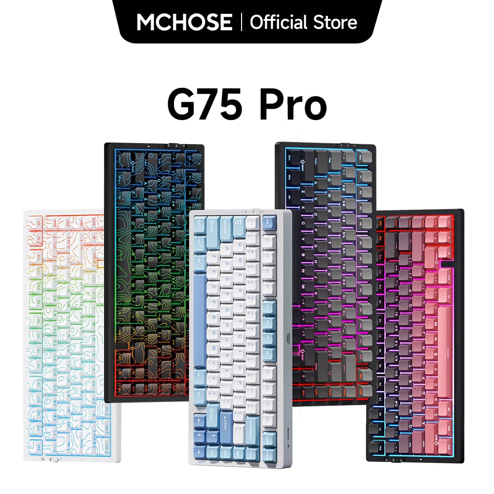 Teclado mecánico inalámbrico MCHOSE G75 Pro, diseño 75%, montaje gasket, 5 capas de amortiguación, retroiluminación RGB, triple modo y hot-swappable